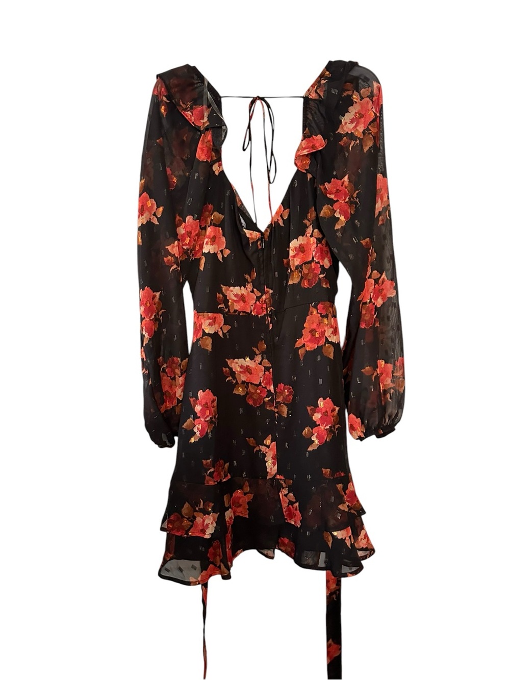 Trixxi Black Floral Long-Sleeve Ruffle Mini Dress